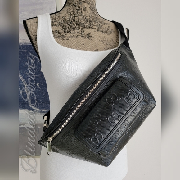 Gucci Handbags - Gucci GG Supreme Embossed Crossbody Belt Bag Sling Black Leather